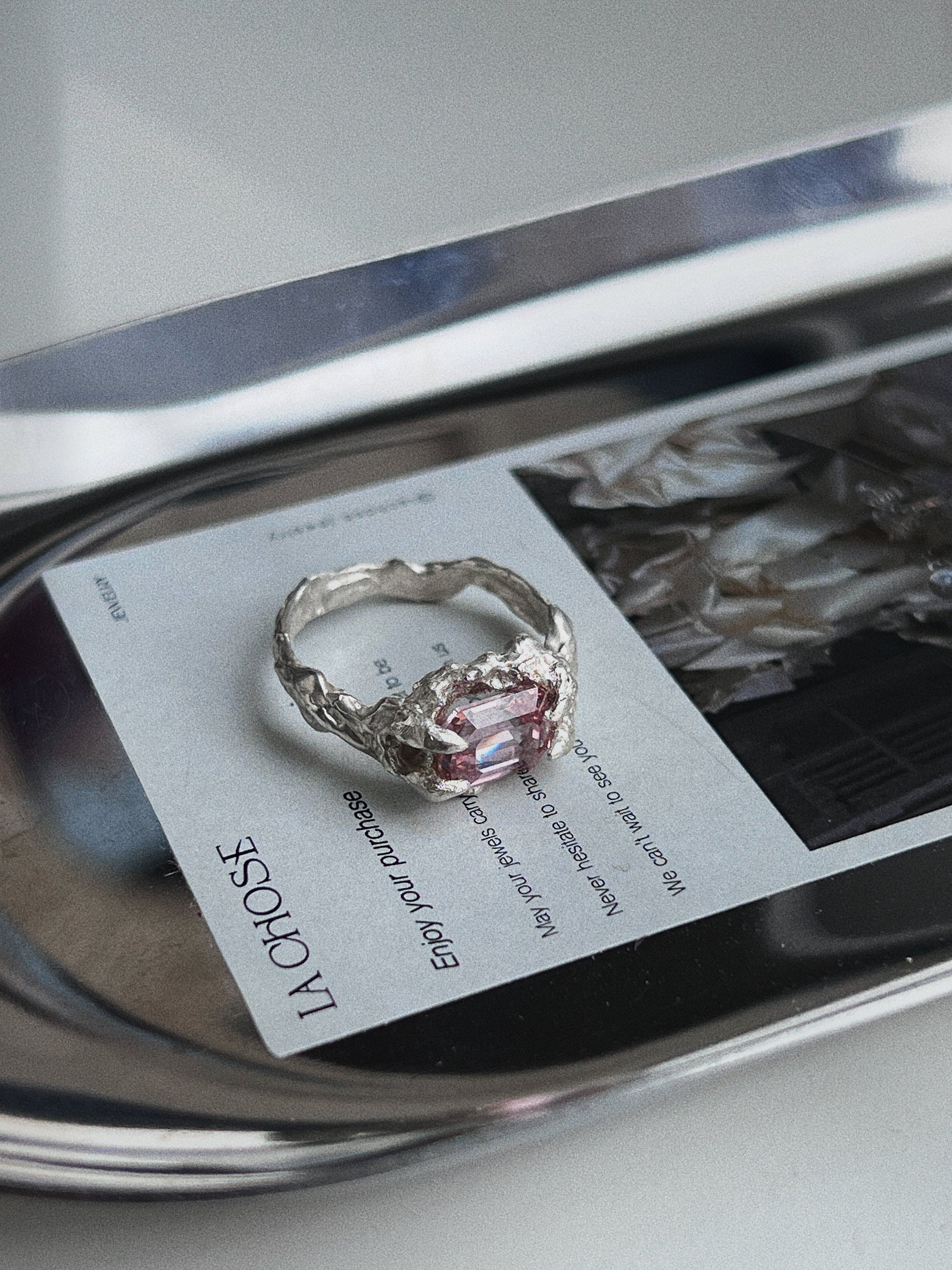 Pink Garnet Ring - Pink/Silver